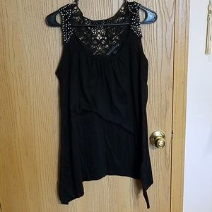 Black crochet and embellished tank top